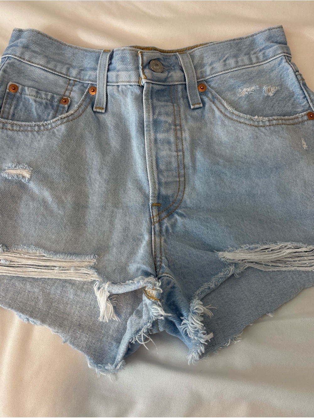Levi Light Wash Distressed High-Waist Denim Shorts W25